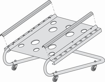 Install Rubber Strips on ridges 3/8-16 Acorn Nuts Rear Strut Door Cart Casters Install Door Cart Pan Holes in bottom must be lower than holes in top Orient the Door Cart Pan on the Door Cart Assembly