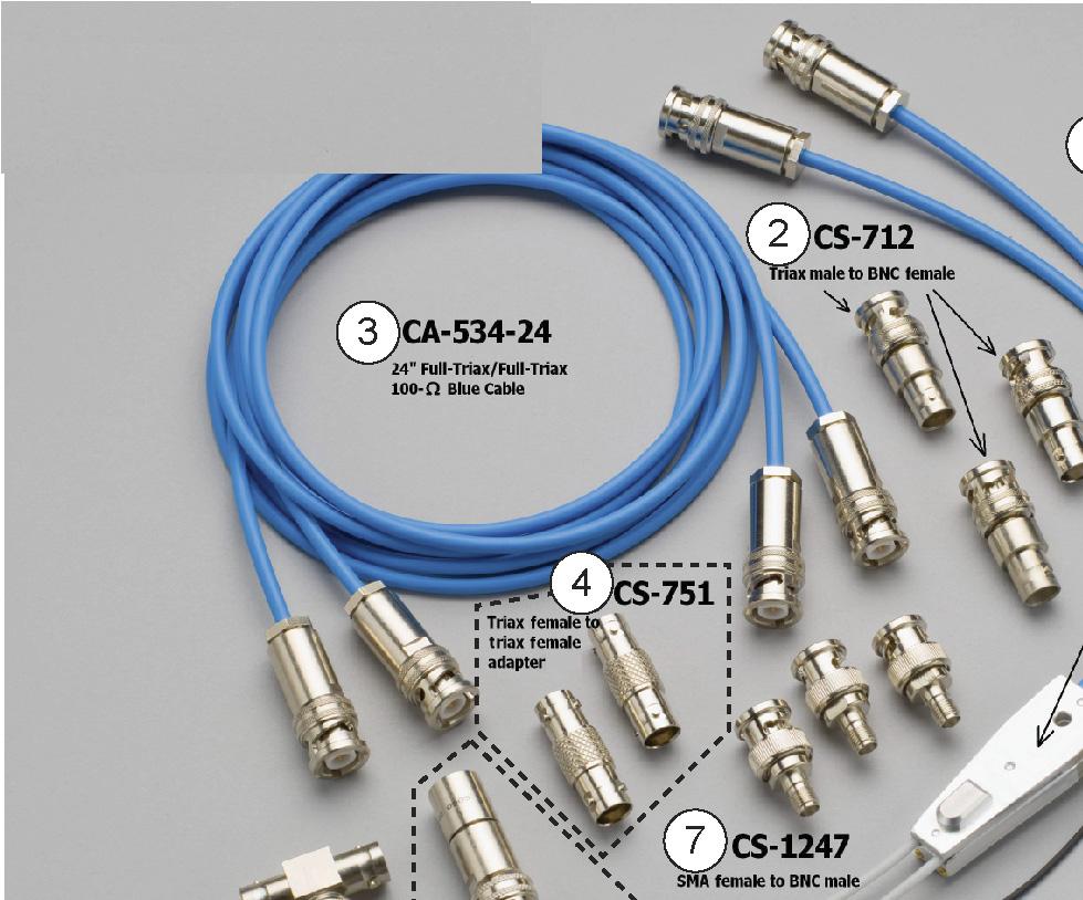 Model 4210-MMPC-W Quick Start Guide Prober cable kit contents Figure 1 shows the cables, adapters, and supplies that are included in the Model 4210-MMPC-W multi-measurement cable kit.