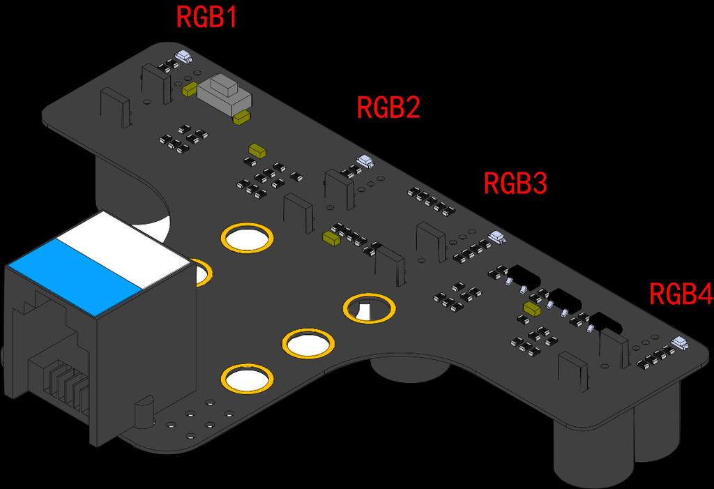 2. Properties of RGB line follower The RGB Line Follower contains 4 LED indicators for line following feedback and learning of new surroundings; Learning button: recognize and record the color of the
