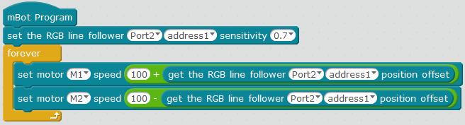 Line Follower Sensor, 0-not learn, 1-learning background color, 2-learning track color Figure 4: Meanings of RGB Line Follower Plug-in Coding Blocks (2) Based on the default line following policy