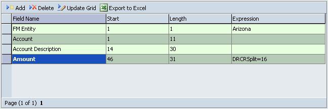 Module 9 Building Import Formats The Amount column in the source file shown in Figure 9-14 begins at column 46 and is thirty-one characters long. The midpoint of the amount field is 16.