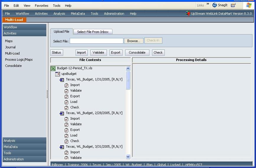 Figure 15-6: Multiload screen after Import Continue the process from Import through to Check.