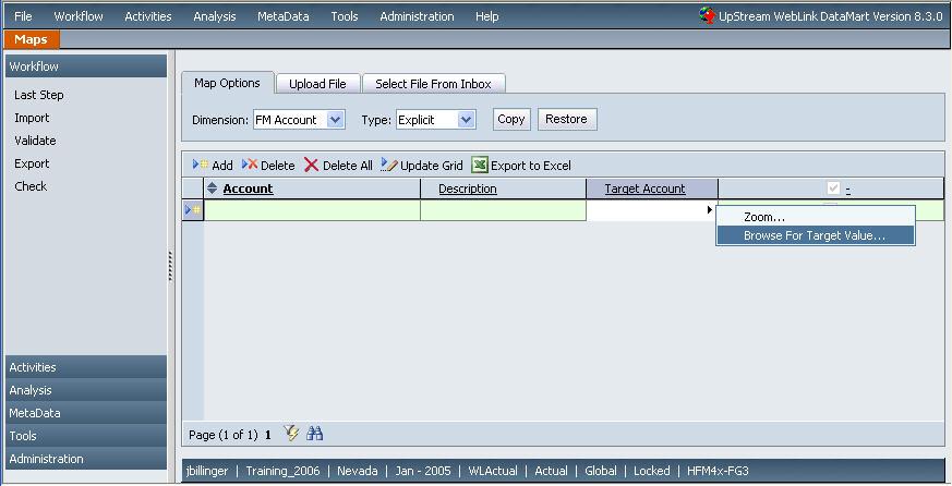 Hyperion FDM Administrator Training Guide On the Maps screen (Figure 5-20) click. A new row will be added to the grid.