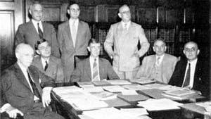 U.S. National Defense Research Committee Seated, L-R: Brigadier General George Strong, James Conant, Vannevar Bush, Richard Tolman, Frank Jewett; standing: Karl Compton, Irvin