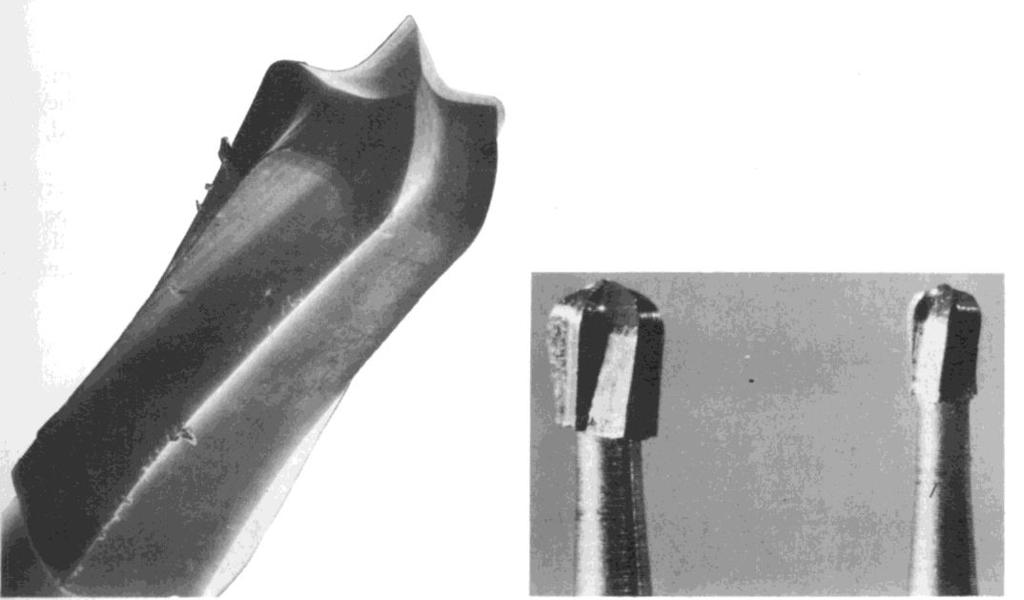 2- Elliptical Burs (Pear shaped): Elliptical or elongated round burs have became popular as a result of a trend toward conservative cavity design. Characterized by round corners with a reverse taper.