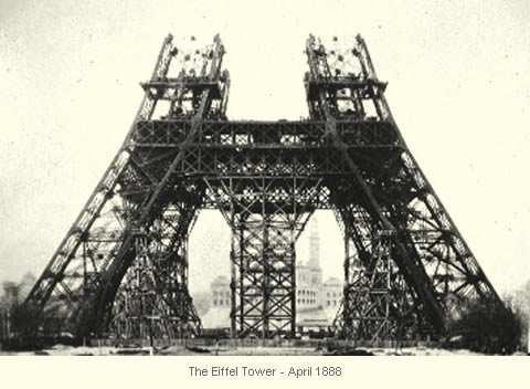 Monument; middle, base of the Eiffel Tower; right, Skyscraper