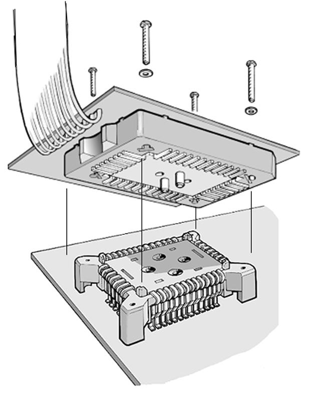 The insertion and fixing of the IC can be easily achieved by bolting the engaging top frame. To secure the Socket before soldering, it is also available with positioning pins.