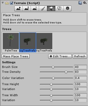 It is important to note that trees don't have colliders when they are added to terrain, so developers must create them.
