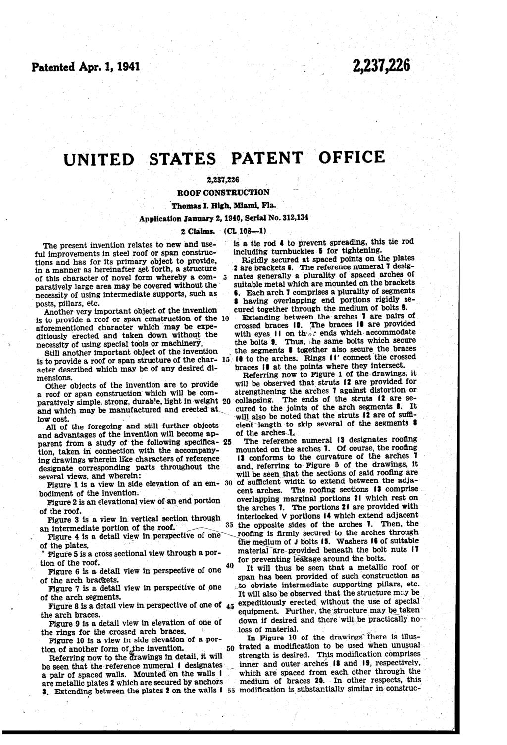 Patented Apr. 1, 1941 2,237,226 UNITED STATES PATENT of FICE RAF. Application January 2, 1940, serial No. 312,134 2 Claims.