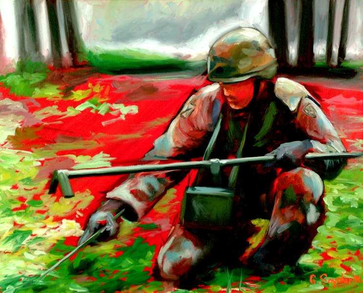 Telling the Story of War: A Soldier s Duty (Grades 4-8) Look. Probing for Land Mines in Bosnia by Carl E. Gene Snyder, 1996. Oil on Canvas.