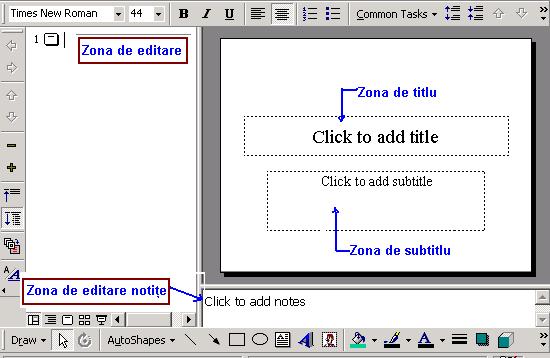 Apare caseta de dialog New Slide de unde selectezi primul tip de slide, pentru a da numele (titlul) prezentării.
