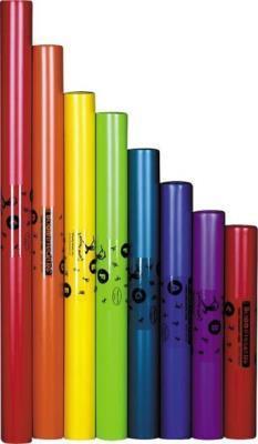 Make your own boomwhackers C (narrow red) 11 7/8 B (fuchsia) 12 3/4" A (purple) 14 1/4 G (dark green) 16 1/2" or 16 1/8 F (light green) 18 1/4"