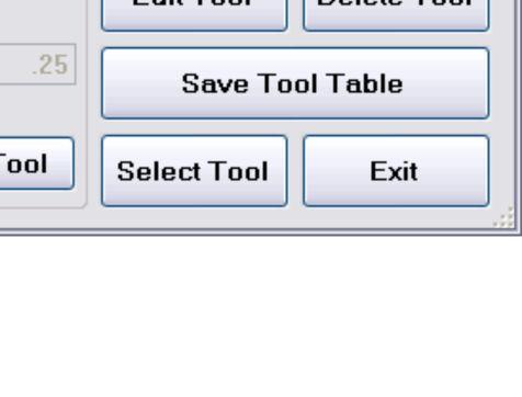 Note: After any changes have been made to the tool table, the Save Tool Table button must be clicked to