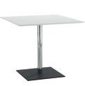 9911 9960 Table Chromed round tube steel pillar, square base plate coated in metallic anthracite; table top designs: HPL Thermopal, beech veneer 9913 Barstool, bar bench pillar and foot support made
