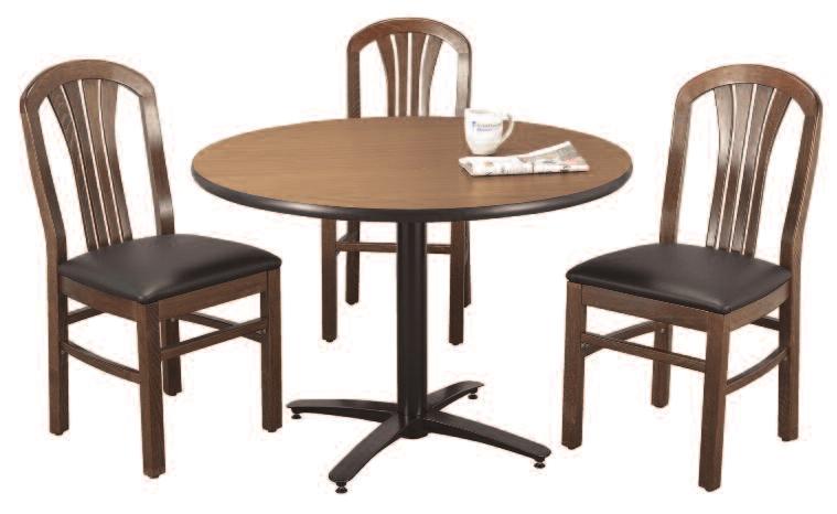 T36RD -B2125-Walnut Shown with 4600 Series Chairs KFI tables are available in a wide variety of easy clean and scratch resistant