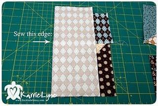Next you will sew on the larger rectangle. Line up the LEFT and BOTTOM edges.