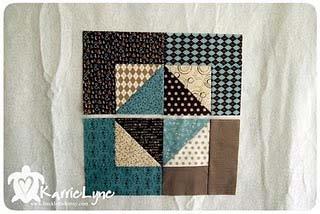 Sew the bottom two blocks together, pressing to the opposite side as the top. Sew the top and bottom together.