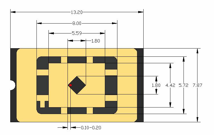 Physical Dimensions (open package) Sensor active area is indicated by the red dot. All dimensions in millimeters.