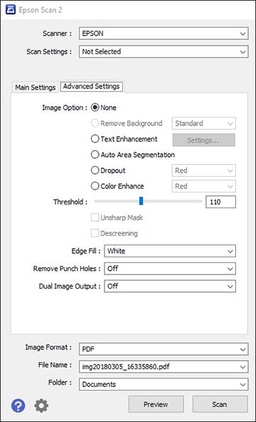 Additional Scanning Settings - Advanced Settings Tab You can select these additional scanning settings on the Epson