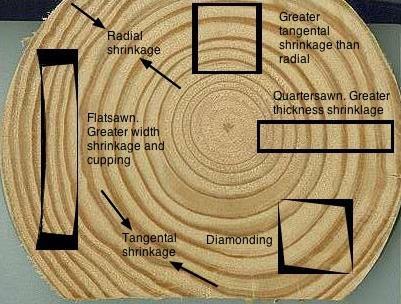 As timber dries out it shrinks this can lead to warping and splitting Shrinkage does not occur equal in all directions Most timbers don t shrink excessively in length Shrinkage in width and thickness