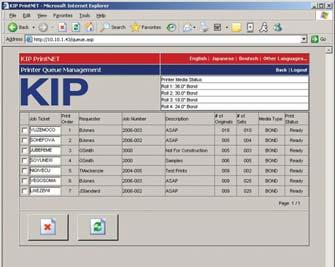 Due to a similar graphical interface and feature set, users of KIP Request software will be instantly familiar with the operation of KIP PrintNET, providing a seamless transition between online and