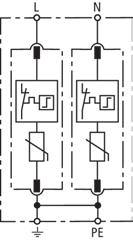 Basic circuit diagram DG M TN 275 Dimension drawing DG M TN 275 Type DG M TN 275 Part No. 952 200 type 2 / class II 230 V (50 / 60 Hz) Max. continuous operating a.c. voltage (U C ) 275 V (50 / 60 Hz) Nominal discharge current (8/20 µs) (I n ) 20 ka Max.