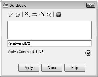 Use QUICKCALC to draw a Line between Two Endpoints To initiate a line midway between two points with QUICKCALC, do the following: Turn off OSNAP, so you don't inadvertently snap to an object snap,