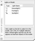 Light, Material and Render Light AutoCAD provides 4 different types of light sources. The four different types of lights are Point, Spotlight, Distant and Sun light.