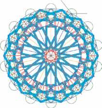 C D Add the spokes of the radial arms (in red) as well as a series of smaller circles whose intersections with other lines help define the