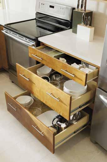 Birch 3-DRAWER BASE Deep, wide drawers make it easy to store and retrieve heavy bowls and large pots.