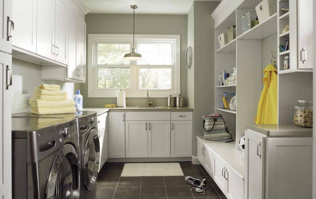 Winstead s crisp, fresh feeling and easy-to-clean finish are especially well suited for laundry and mud rooms. RICH IN DETAIL Carved elements give Grayson its stately profile.