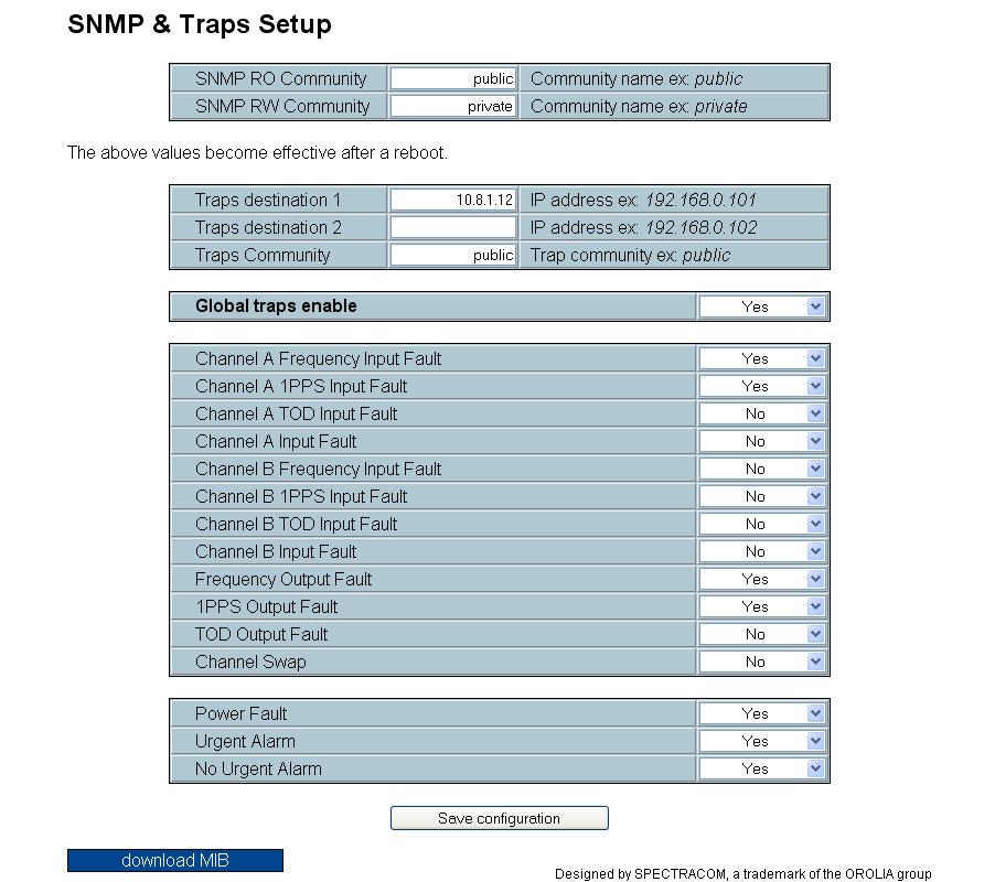 EPSILON Switch & Amplifier System E 4.1.6 SNMP and Traps Setup Page In this page, the operator can enable the SNMP Traps generation.