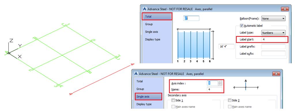 Example: Adding an axis to the grid. To add a single axis: 1. On the ribbon, click (Single axis). Home Objects (Single axis). Objects Grid (Single axis). 2.
