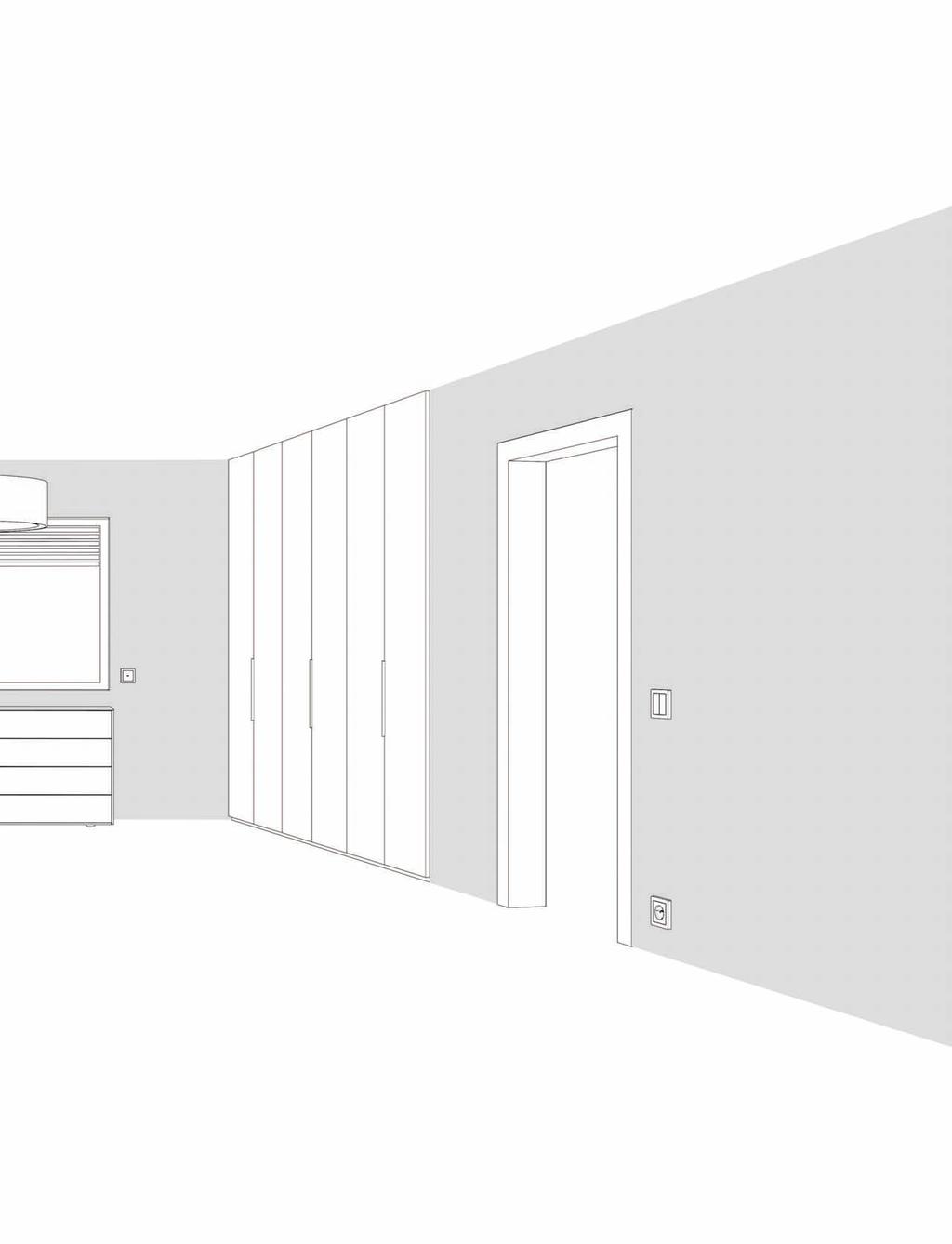 It's this simple: bedroom A great example for the wide range of options of Hager KNX radio: The touch dimmers and the wall transmitters can control the ceiling lamp, switch light sources off