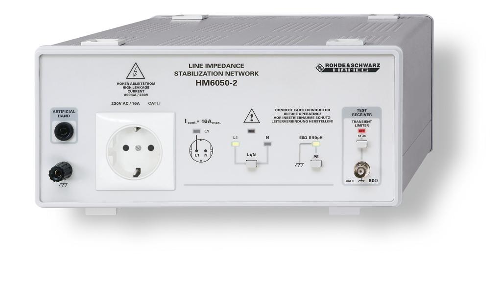 Line Impedance Stabilization Network HM6050-2 HM6050-2 HM6050-2K (UK Version, 230 V) HM6050-2S (US Version, 115 V) R Measurement of Line-conducted Interferences within the Range from 9