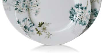 A fresh take on a traditional floral design, this dishwasher and microwave-safe porcelain collection includes a