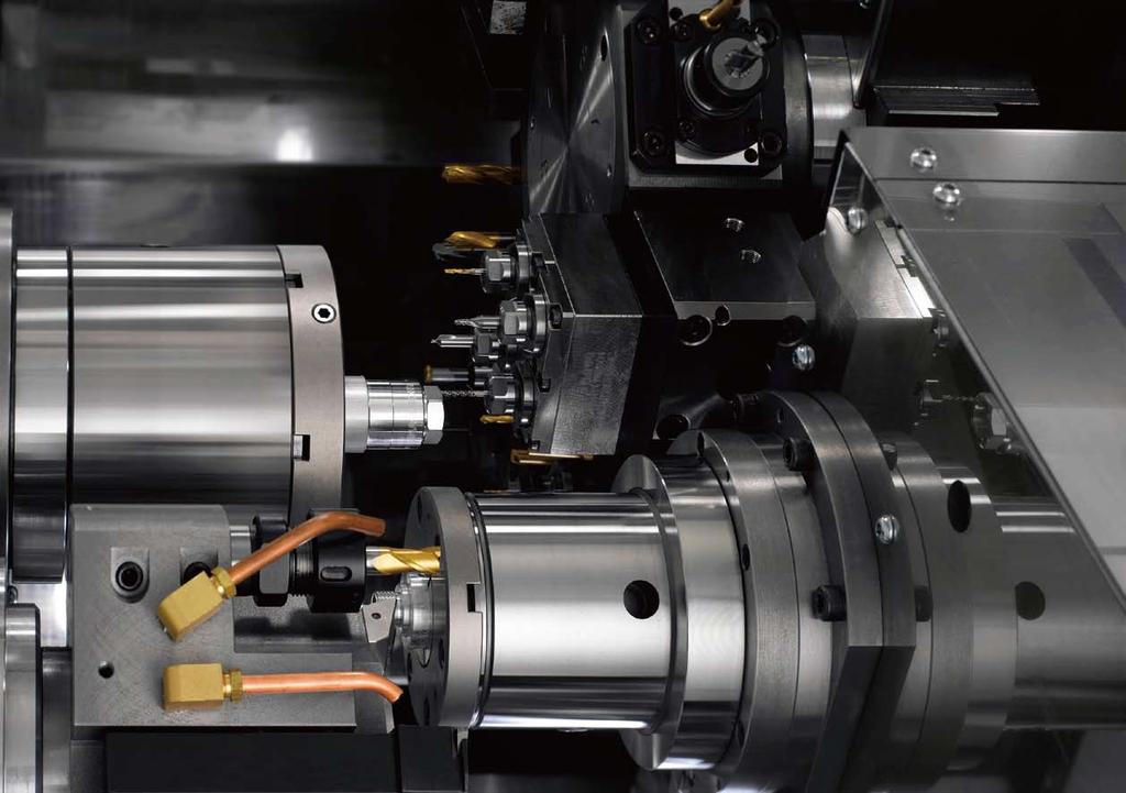 Main: Machining with a Z 4 spindle rotary tool Sub: Simultaneous screw-cutting BNA-34DHY / BNA-42DHY Y-axis Function and Sub-turret Featured The combination