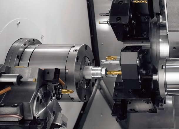 through overlap processing and other forms of machining performed simultaneously on the main and sub spindles.