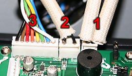 1 - Thermal Sensor connector (two socket plug with two wires) 2 - Chaff tray Safety Switch cable (three socket plug