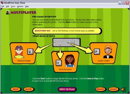 Figure 16. Multiplayer Pre-Game Overview screen Start the game and earn points by correctly answering as many questions as you can before your opponents beat you to the answer.