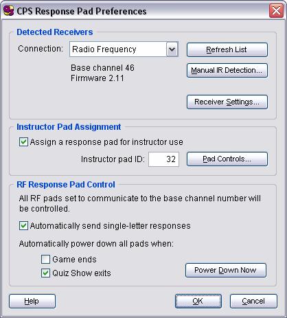 CPS Response Pad Preferences Access the CPS Response Pad Preferences dialog by selecting the Preferences > CPS Response Pads option from the Edit menu. Figure 25.