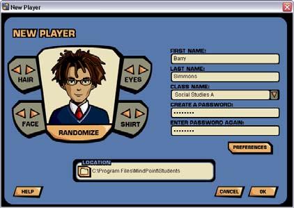 Player records include first name, last name, class name (if assigned), password, customizable character, and preferences. Figure 3.