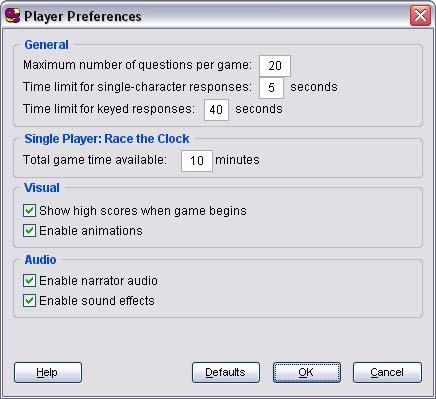 Figure 4. Player Preferences dialog The instructor may disable the players ability to edit preferences.