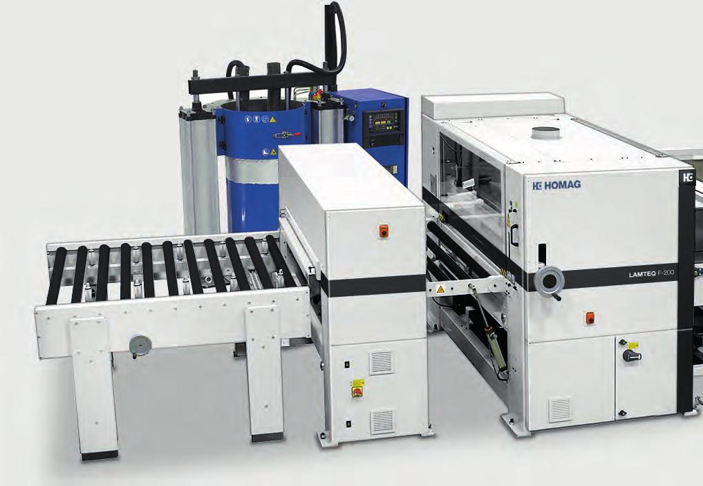 10 HOMAG LAMTEQ The concept The concept of a PUR laminating line The core elements of every LAMTEQ F-200 are a glue application machine, a lay-up station, and a laminating calendar.