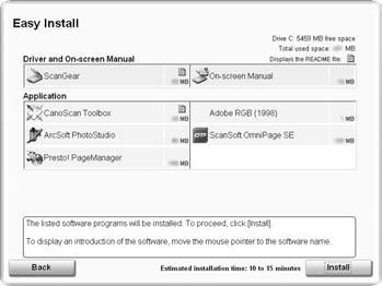 For Windows 2000/XP, log in as an administrator to install the software. 1 Place the CanoScan Setup Utility CD-ROM in the drive. CanoScan Setup Utility program starts.