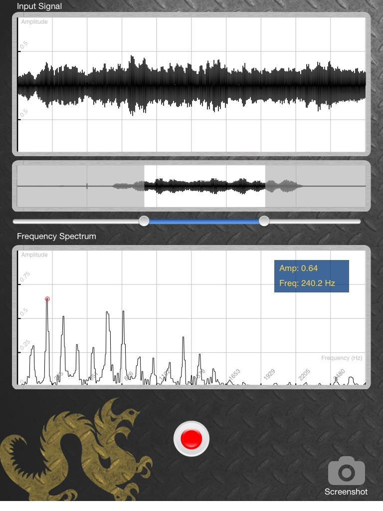 Figure 3: Recording application for the analyzer ipad, which displays recorded audio.