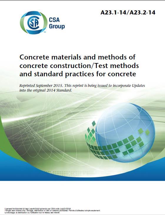 A23.1 Concrete - Materials and Construction Governing Codes A23.
