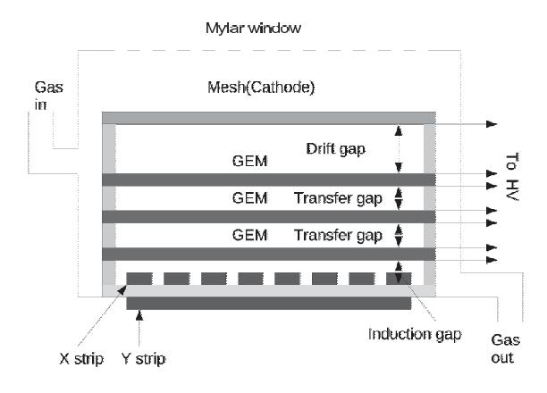 2 2.1. Gas Electron Multiplier 2. Detectors Gas Electron Multiplier (GEM) is a thin insulating foil which have thin electrodes on both sides and many of small holes, developed at CERN.