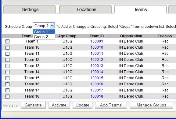 Figure 24 - Manage Schedule Groups After you create groups, they will be displayed in the dropdown on the Teams tab as follows: Figure 25 - Team Tab With Schedule Groups