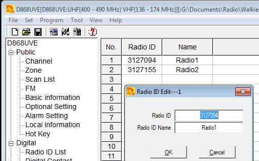 STEP 3 - RADIO ID LIST (Multiple Radio ID s) The AT-D868UV radio will allow multiple DMR Radio ID numbers to be used with the radio.
